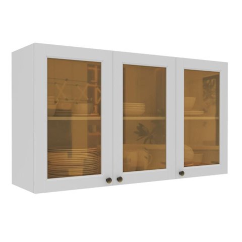 Armário Aéreo 120cm Portas de Vidro Reflecta Cozinha Aurora Cor:branco