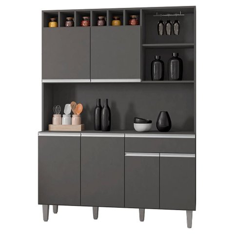 Kit Cozinha Compacta 6 Portas 130 Cm Alice Cinza Reajl Móveis