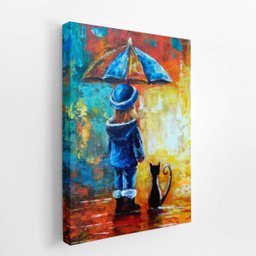 Menina Guarda Chuva Gato Colorido Quadro Canvas 60x40cm - 2