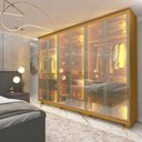 Ver imagem 1 de Guarda Roupa 6 Portas Casal Reflecta Led Imperatriz Naturale - Gelius