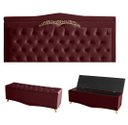 Ver imagem 1 de Kit Helena Cabeceira de Cama Painel e Calçadeira Baú Queen 160 Cm Suede Bordo Eli Móveis e Decoração