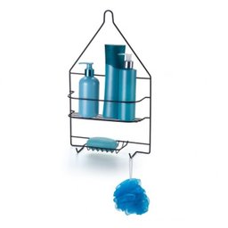Suporte para Shampoo com Prateleiras e Ganchos em Aço - Preto - 1