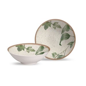 Conjunto 6 Bowls Decorados Acetinado 300ml Tropical Leaves Alleanza Cerâmica