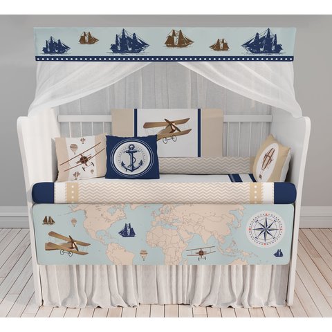 Kit Berço navio mar mapa para quarto de bebê menino KT26