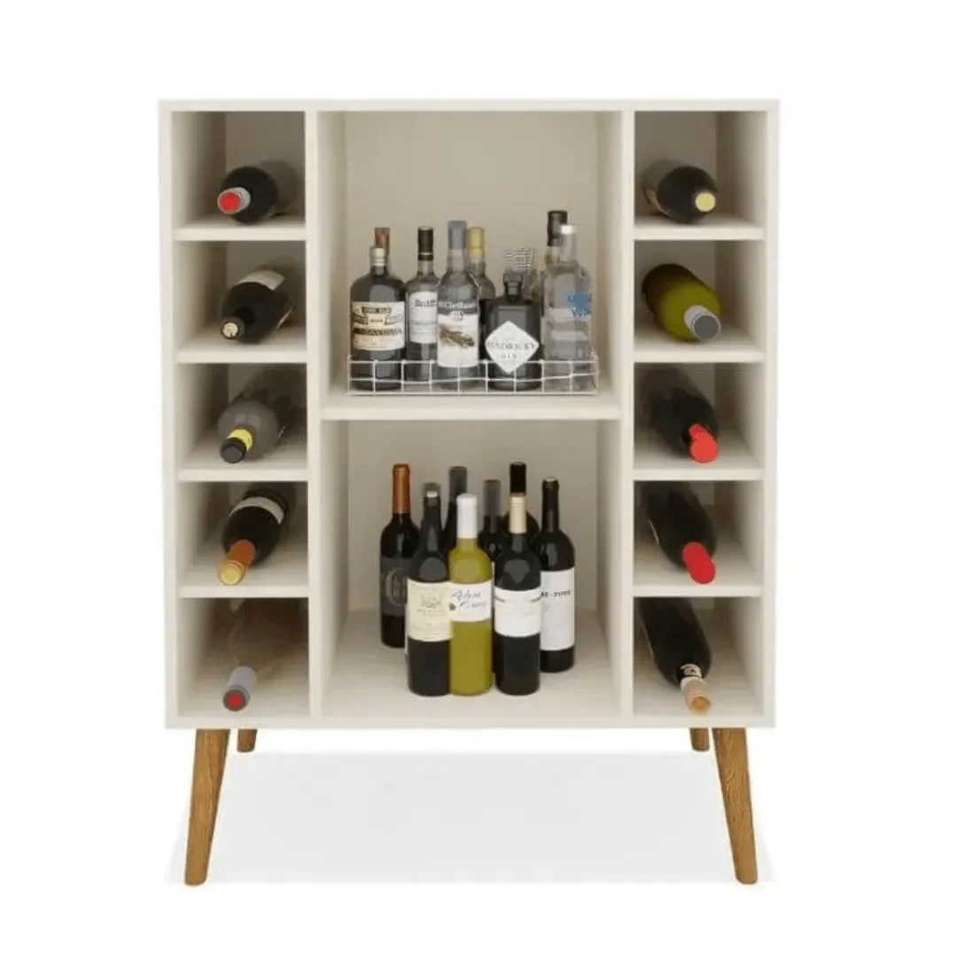 Aparador Buffet Bar Adega para 10 Garrafas Porta Retrô Pés Madeira Dubai:off White - 3