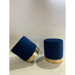 Kit 2 Puff Azul Rodape Dourado - 3