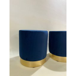 Kit 2 Puff Azul Rodape Dourado - 2