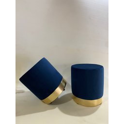 Kit 2 Puff Azul Rodape Dourado - 1