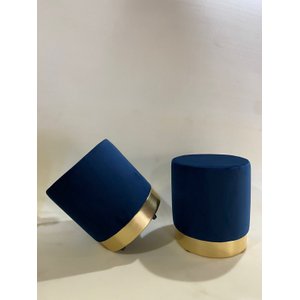 Kit 2 Puff Azul Rodape Dourado