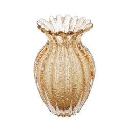 Vaso de Vidro Murano Canelado Italy Âmbar 23,5x15,5cm Lyor - 1