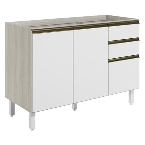 Balcao para Pia 2p 3g 120cm Mdf Kali 16417 Bianco Toq Branco Uv Nicioli