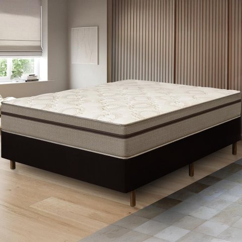 Cama Box Preta + Colchão Casal Bariloche Tabaco Molas Ensacadas One Face 138x188x63cm