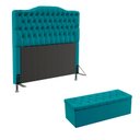 Ver imagem 1 de Kit Cabeceira Decorativa Para Cama Box Pollux e Calçadeira Sagitarius 160 Para Cama Queen Sued Azul 