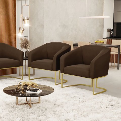 Cadeira Sala de Jantar Base Industrial Dourado Kit 2 Stella Suede D03 - D’Rossi