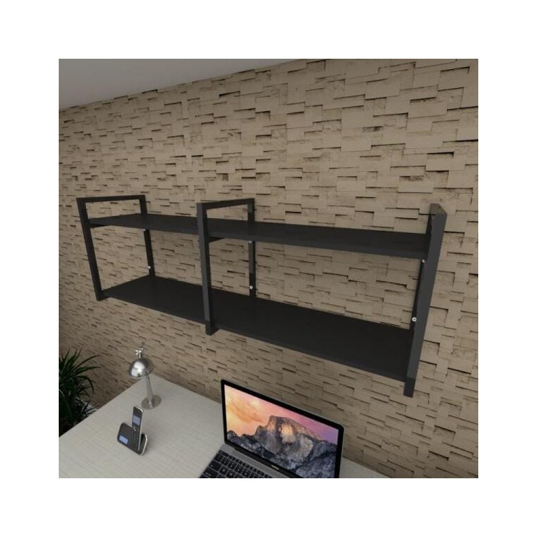 Prateleira Industrial para Escritório - Aço Preto - MDF 30cm - Modelo Ind04