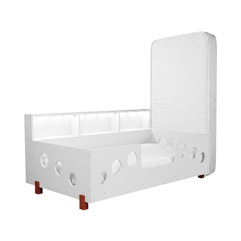 Cama Infantil Montessoriana Lanna com Colchão Juvenil LED Nicho Branca Acompanha Lençol Infantil