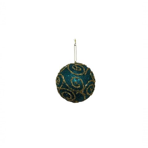 Conjunto com 03 Bolas Verde com Glitter Dourado Arabesco 10cm Ht9203 - Linha Christmas Premium