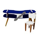 Ver imagem 1 de Conjunto Mesa e Cadeira Infantil Pés Palito Formato Avião:azul-branco-marrom