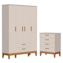 Ver imagem 1 de Jogo de Quarto Infantil Flip Guarda Roupa 4 Portas Cômoda 4 Gavetas MDF Areia Fosco Reller Móveis