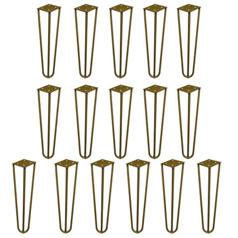 Kit 16 Pés de Metal 25 CM Hairpin Legs Rack e Puffs Dourado