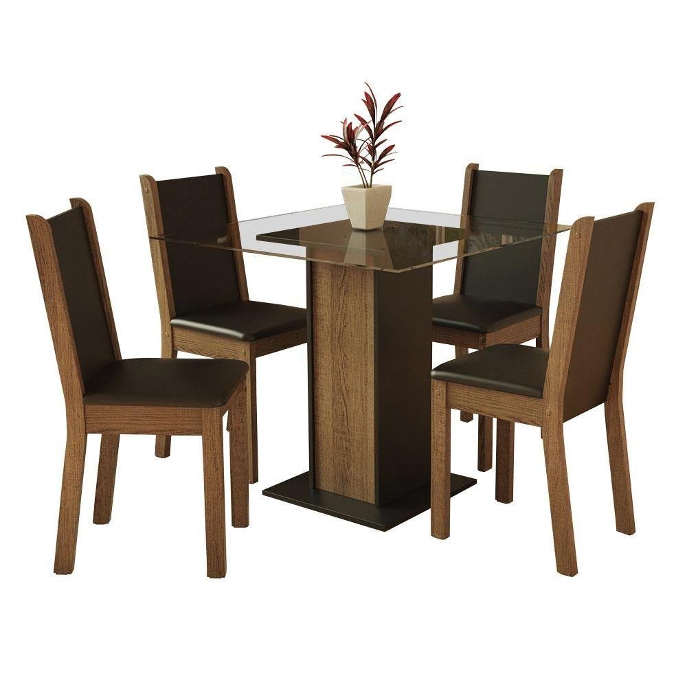 Conjunto Mesa Tampo de Vidro com 4 Cadeiras Rustic e Preto - 9