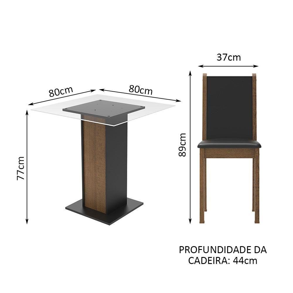 Conjunto Mesa Tampo de Vidro com 4 Cadeiras Rustic e Preto - 8