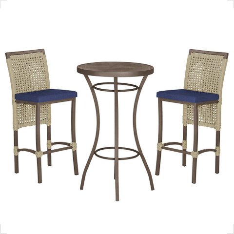 Mesa Bistrô e 2 Banquetas Roma Marrom Corda Náutica Estofado 10 Trama Original