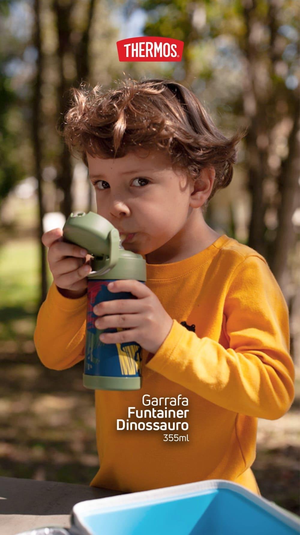 Garrafa Garrafinha Térmica Infantil Thermos 355ml Dinossauro - 5