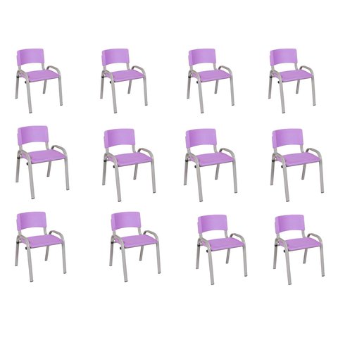 Kit 12 Cadeiras Infantil Iso, Escola, Base Cinza- Lilas