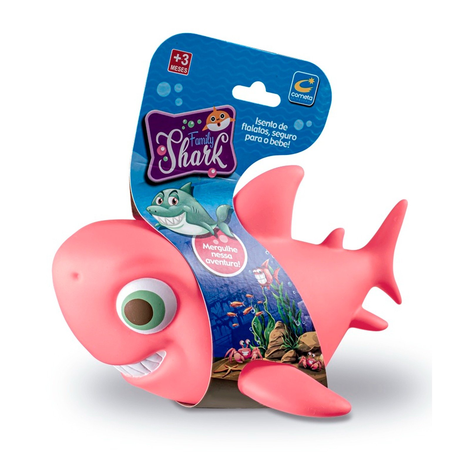 Brinquedo para Banho Tubarão Rosa Family Shark +3 Meses Cometa Brinquedos - 1