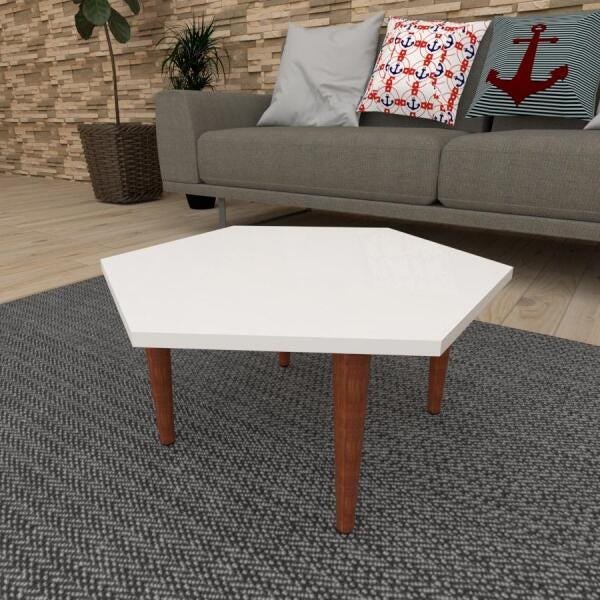 Pes Hexagonal Mesa de Centro hexagonal em mdf branco com 4 pés retos em madeira ...