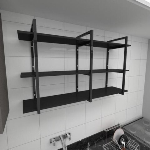 Prateleira Industrial para Cozinha - Aço Preto - 30cm - Modelo Ind12