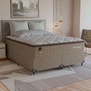 Ver imagem 1 de Cama Box Queen + Colchão Comfort Class Pillow Top 158x198cm Bege/suede Bege
