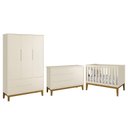 Ver imagem 2 de Dormitório Infantil Classic 3 Portas, Cômoda 1 Porta e Berço Areia Fosco com Pés Amadeirado -