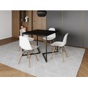 Ver imagem 1 de Mesa Industrial Base Ferro Preto em V Tampo 90x90 Preto 4 Cadeiras Eames Madeira Assento Branco