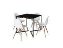 Ver imagem 2 de Mesa Industrial Base Ferro Preto em V Tampo 90x90 Preto 4 Cadeiras Eames Madeira Assento Branco