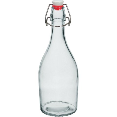 Garrafa de Vidro 500ml Transparente 26x9x9cm Água Suco Geladeira Bebidas Tampa