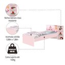 Ver imagem 2 de Cama Princesas Liz com Cabeceira Baú 3 Prateleiras Decorativas Solteiro Rosa J&a