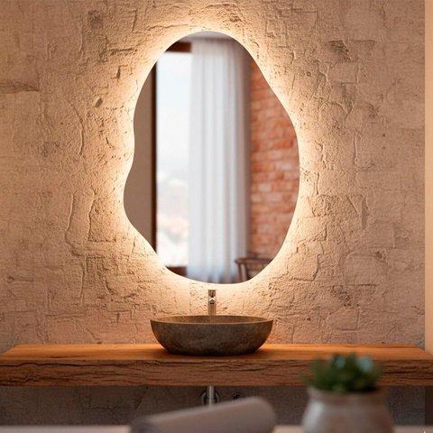 Espelho Orgânico de Parede Led Quente Rubi 55x75cm para Sala Quarto Banheiro