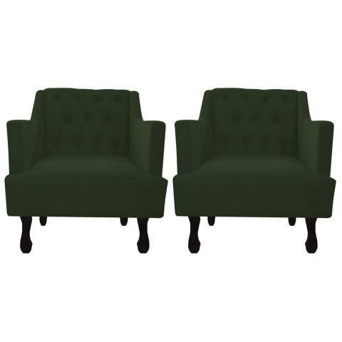 Kit 2 Poltronas Decorativa Julia Suede Verde Pés Madeira Ms Decor
