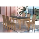 Ver imagem 1 de Conjunto: Mesa Sala Jantar Londrina C/ Tampo Madeirado Vidro Canto Curvo 180x90cm e 6 Cadeiras Jade