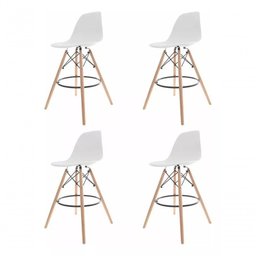 Kit 04 Banquetas Altas Eames Charles Eiffel - Branco Branco - 1
