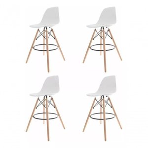 Kit 04 Banquetas Altas Eames Charles Eiffel - Branco Branco