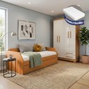 Ver imagem 1 de Conjunto Quarto Bicama Duo + Guarda-Roupa Paris 4 Portas 2 Gavetas com 2 Colchões - Nature/Off-White
