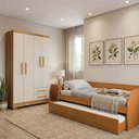 Ver imagem 6 de Conjunto Quarto Bicama Duo + Guarda-Roupa Paris 4 Portas 2 Gavetas com 2 Colchões - Nature/Off-White