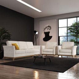 Sofá Vinkel 3 e 1 Lugares Bege/Branco Casa de Pedra - 2