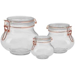 Conjunto pote mantimento hermético 3pçs vidro Rose Gold - 1