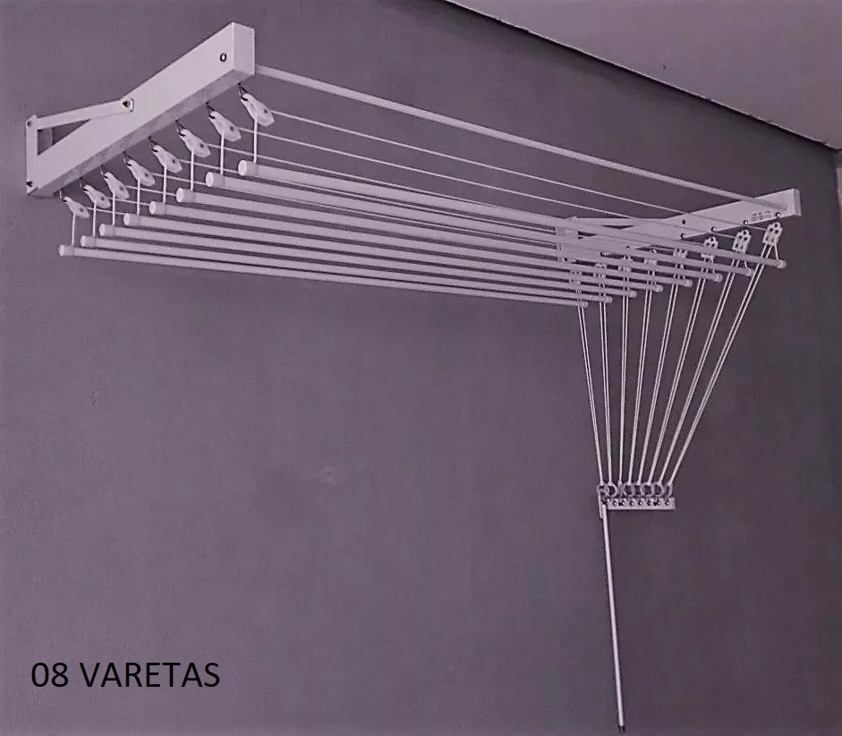 Varal Parede Individual 8 Varetas Branco Apartamento 120cm