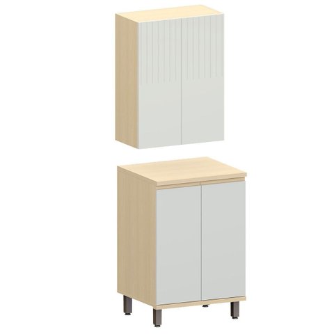 Kit Armário Aéreo e Balcão 2 Portas 60 Cm Aurora Cinza Cristal Pet/cinza Cristal