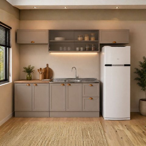Cozinha Modulada Olivia 5 Peças com Aéreo de 120cm com Vidro Reflex Poliman Móveis
